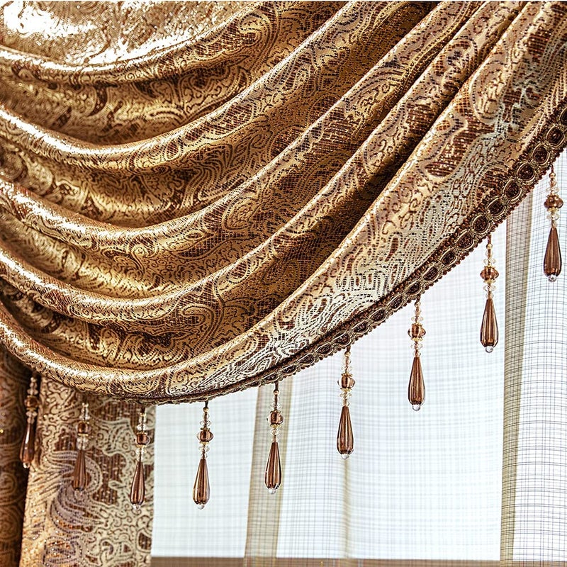 ELKCA European Curtains Valance for Living Room Luxury European Style Curtains for Bedroom,Rod Pocket (W98inch, 1 Panel) - Image 2